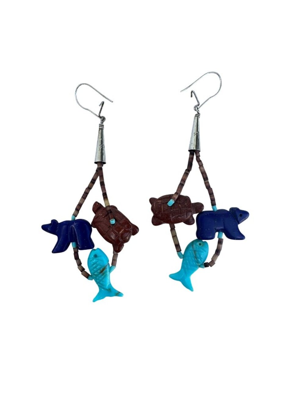 Vintage RG Raymond Gasper Zuni Fetish Jacla Earrings Sterling Heishi Lapis Bear